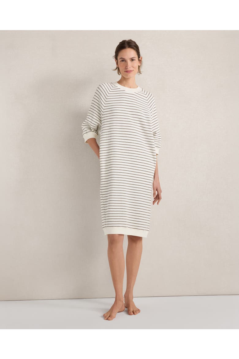 Resti Organic Cotton Waffle Striped Short Sleeve Dress, Main, color, Natural/Deep Mocha