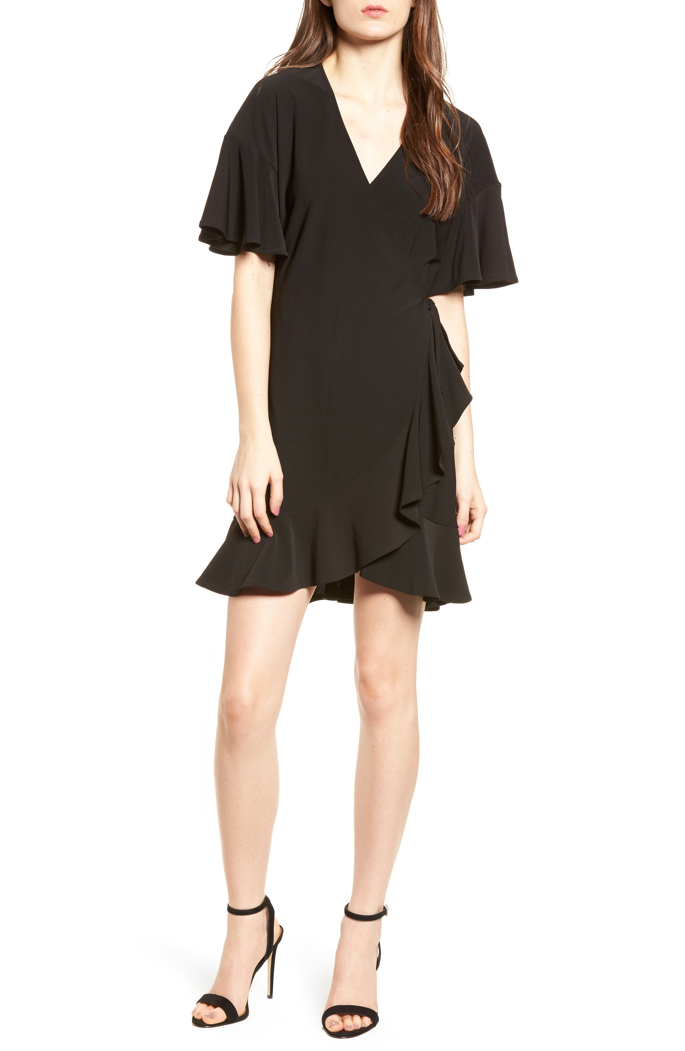 Leith Flounce Sleeve Wrap Dress