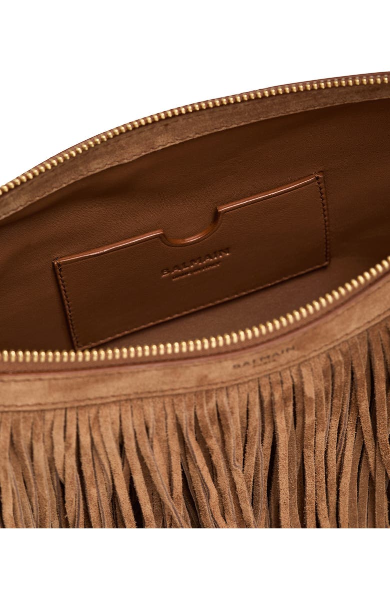 Balmain Ebene Hobo Fringes-Suede Leather, Alternate, color, Brown