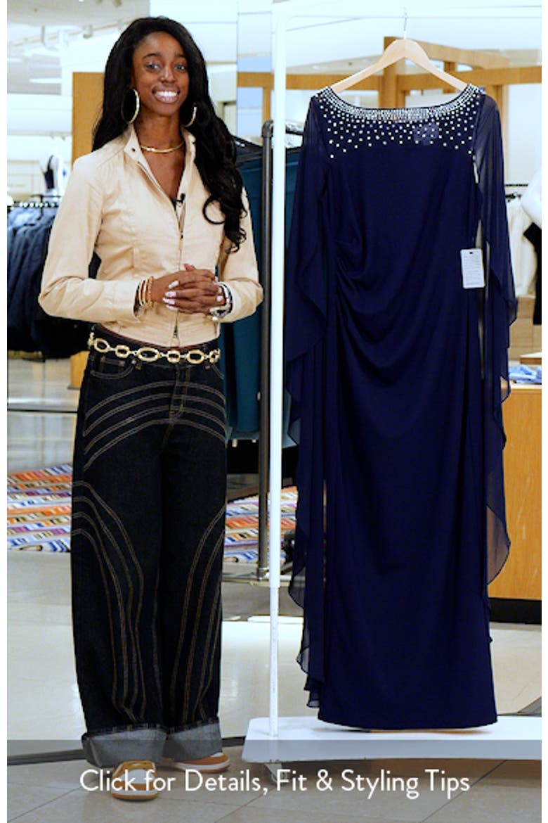 Stretch Crepe & Chiffon Cape Gown video