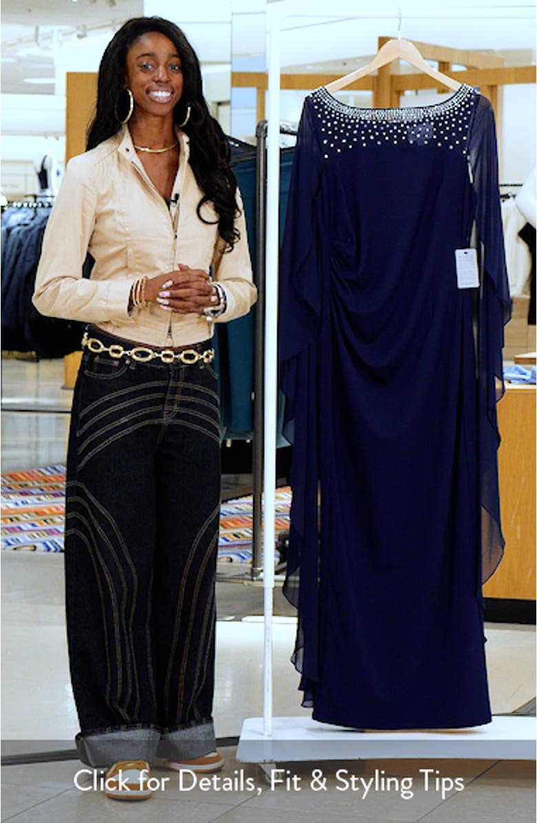 Stretch Crepe & Chiffon Cape Gown, sales video thumbnail