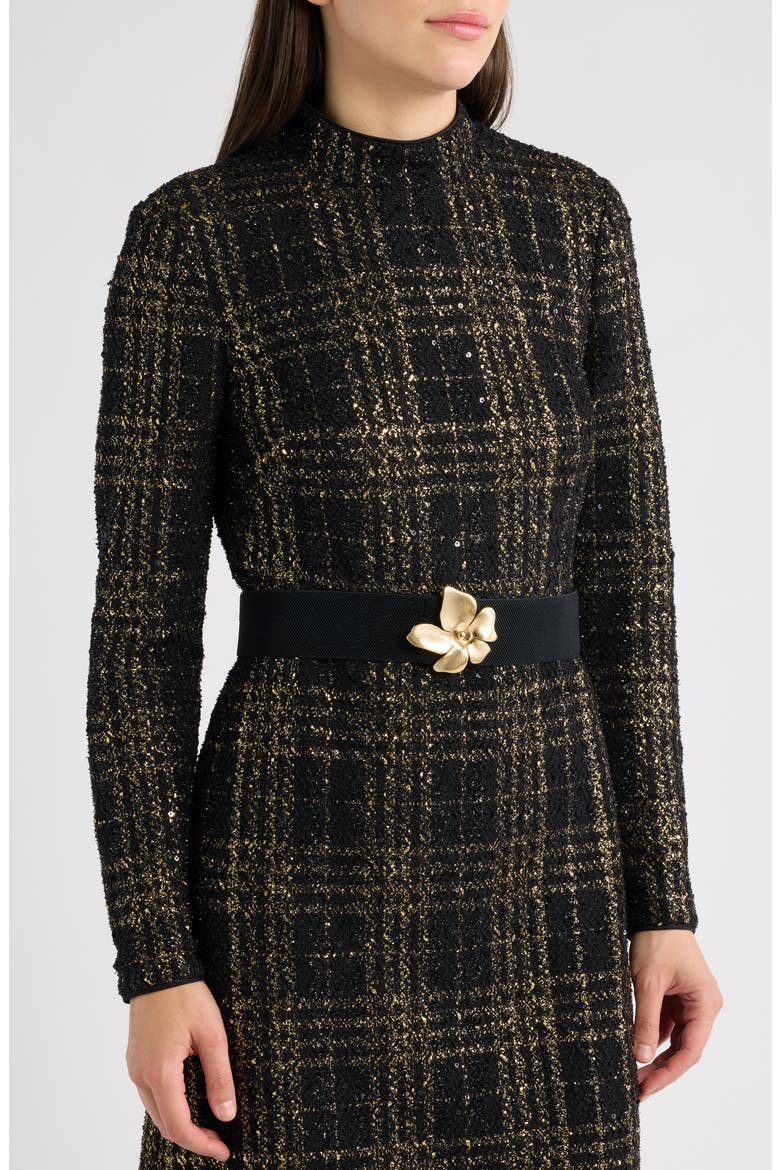 Long Sleeve Belted Dress, Alternate, color, BLACK GOLD