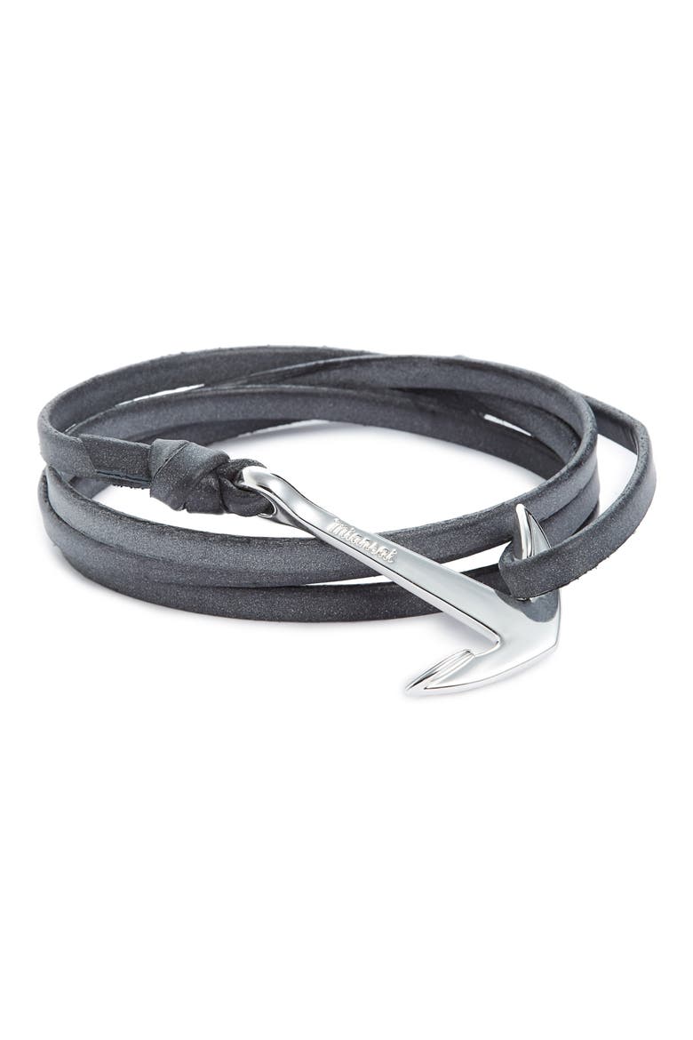 Anchor Leather Wrap Bracelet, Main, color, CONCRETE