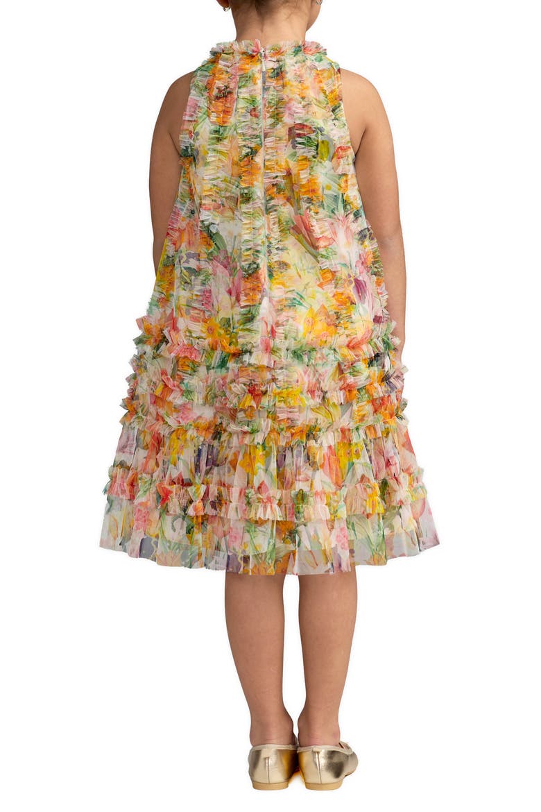 Girls Mesh Floral Print A-Line Dress, Alternate, color, Multi