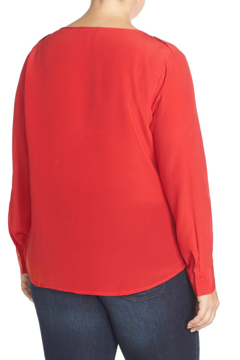 'Krista' Mirror Print Silk Top, Alternate, color, TANGO RED