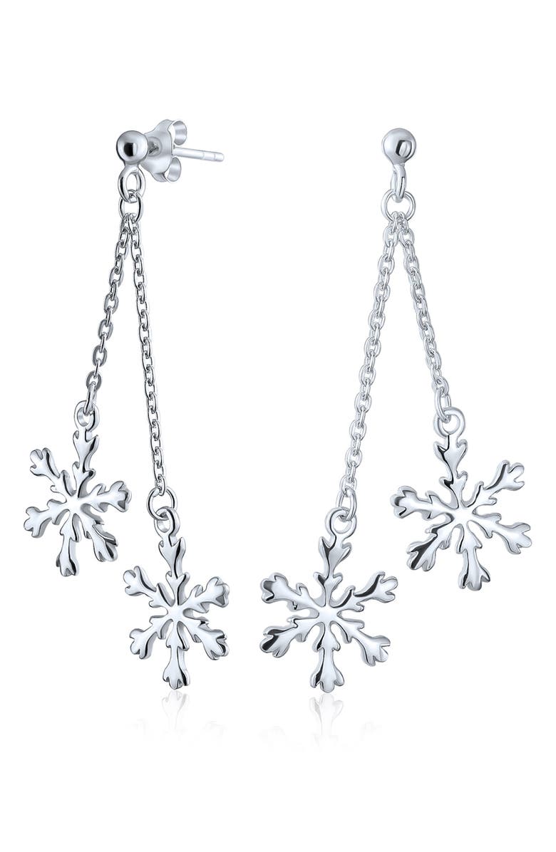 BLING JEWELRY Sterling Silver Snowflake Drop Earrings, Alternate, color, Silver