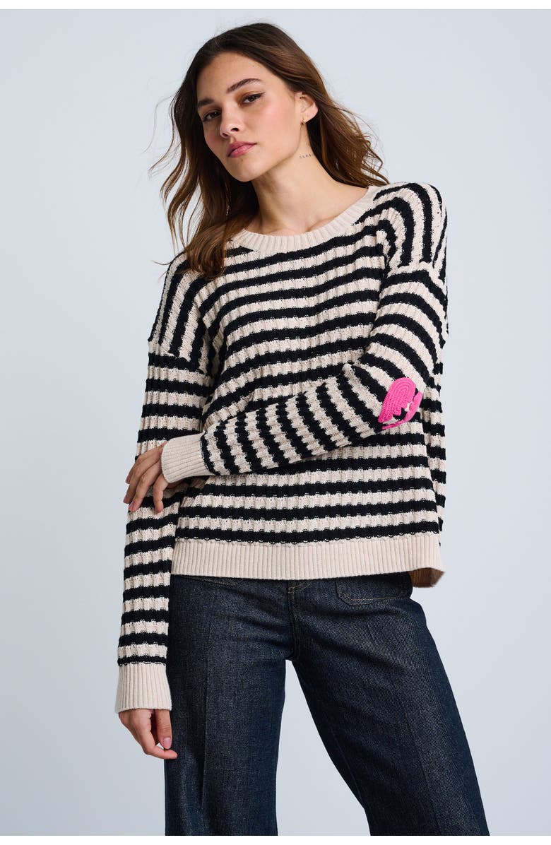 Lisa Todd Heart Cotton Cashmere Striped Sweater, Main, color, Sheepskin Black