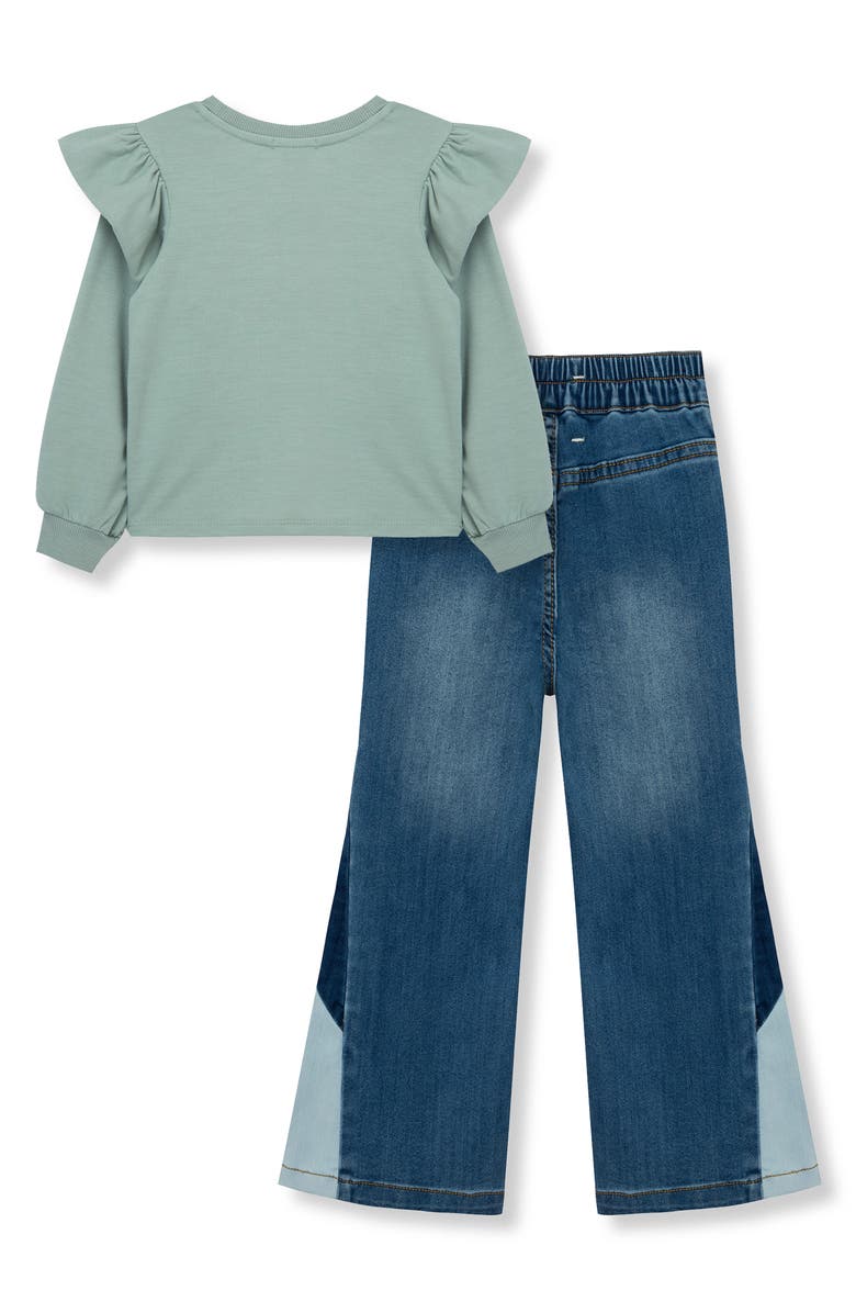 Habitual Kids Kids' Long Sleeve French Terry Top & Jeans Set, Alternate, color, Olive