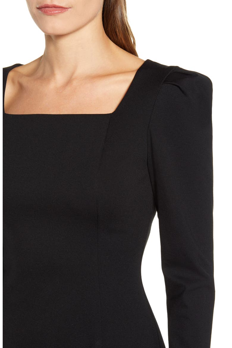 Square Neck Long Sleeve Ponte Dress, Alternate, color, BLACK