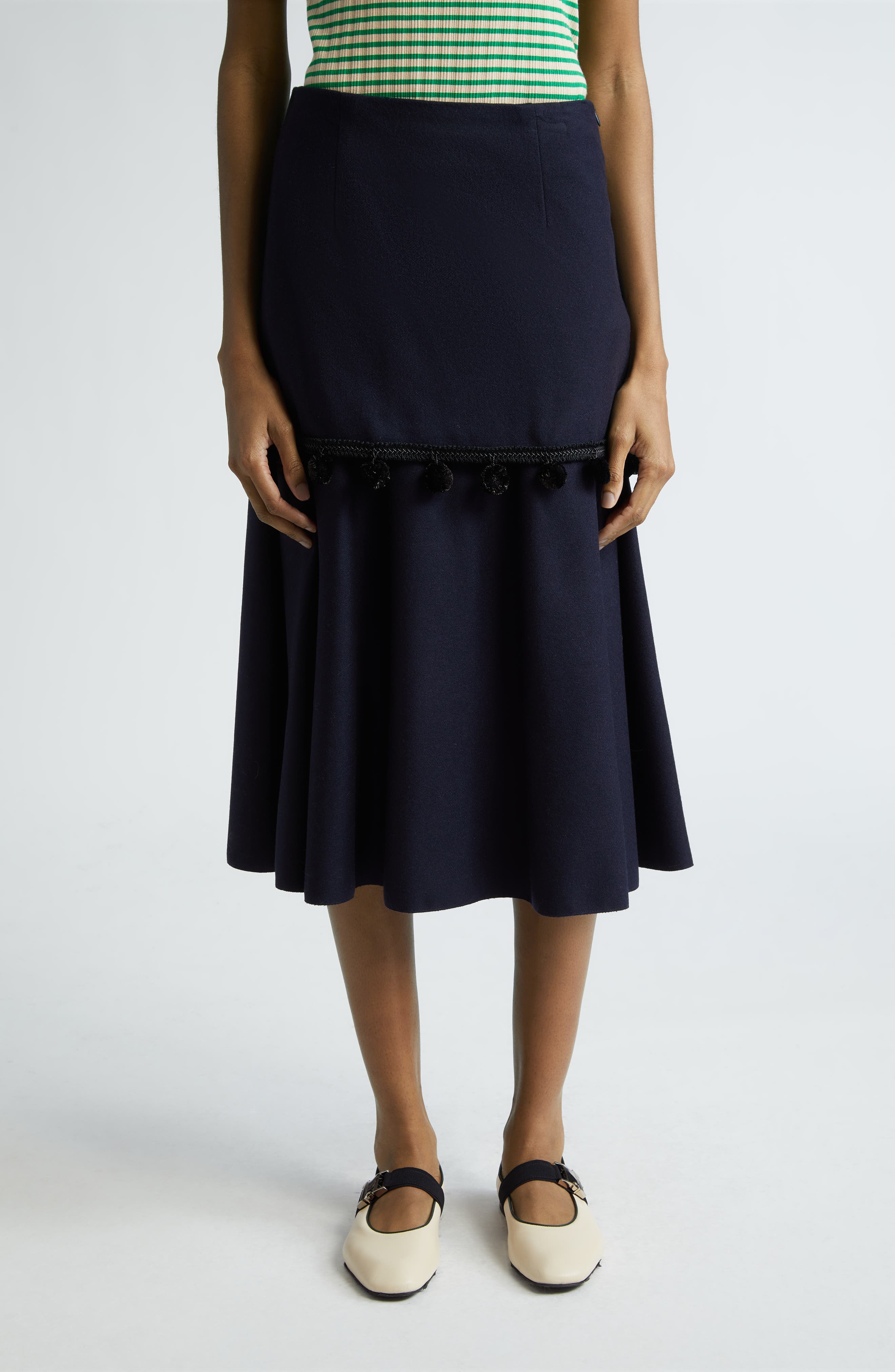 Wales Bonner Serenade Pompom Trim Midi Skirt (Women) | Nordstromrack