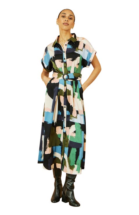 Brushstroke Print Relaxed Shirt Dress