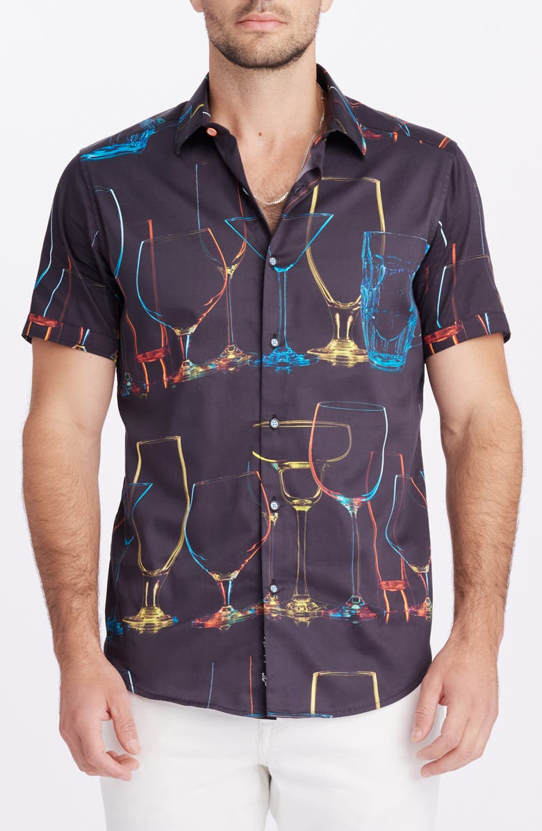 Robert Graham Neon Nights Button-Up Shirt, Main, color, Black