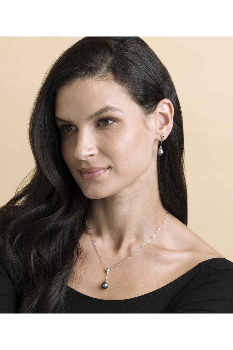 Tahitian Pearl Long Teardrop Pendant & Earrings Set, Alternate, color, Black Pearls