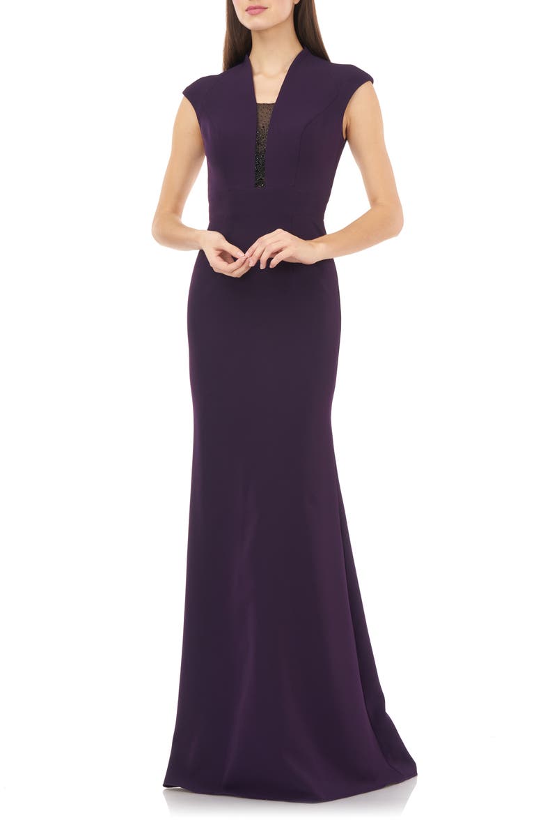 Carmen Marc Valvo Infusion Cap Sleeve Crepe Gown, Main, color,