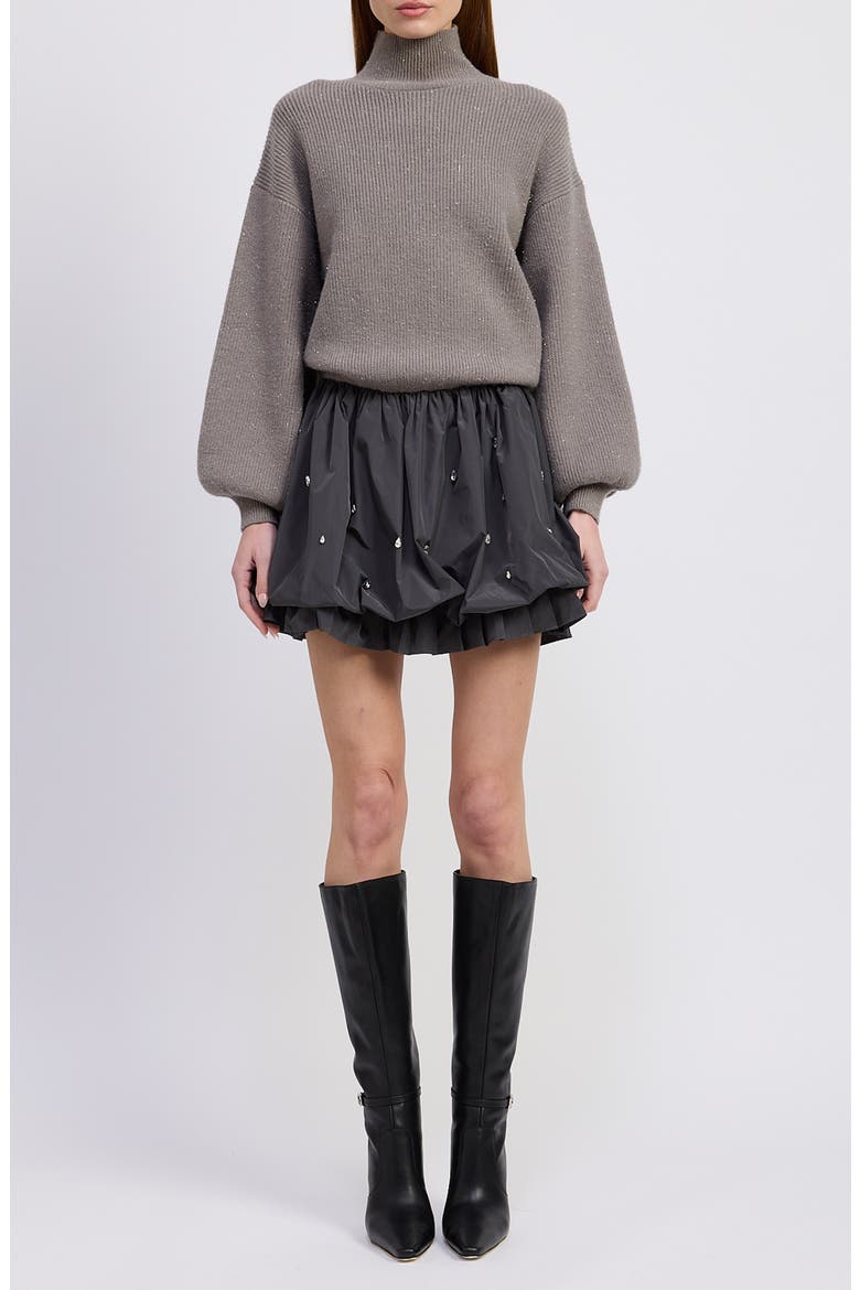 Florentina Long Sleeve Mixed Media Minidress, Main, color, GRAY