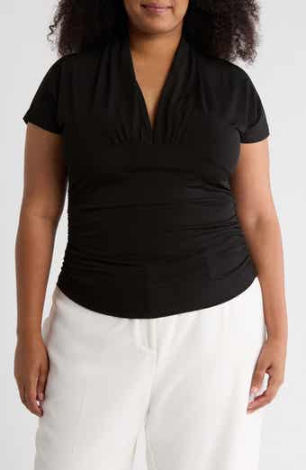 Renee C V-Neck Short Sleeve Ruched Top
