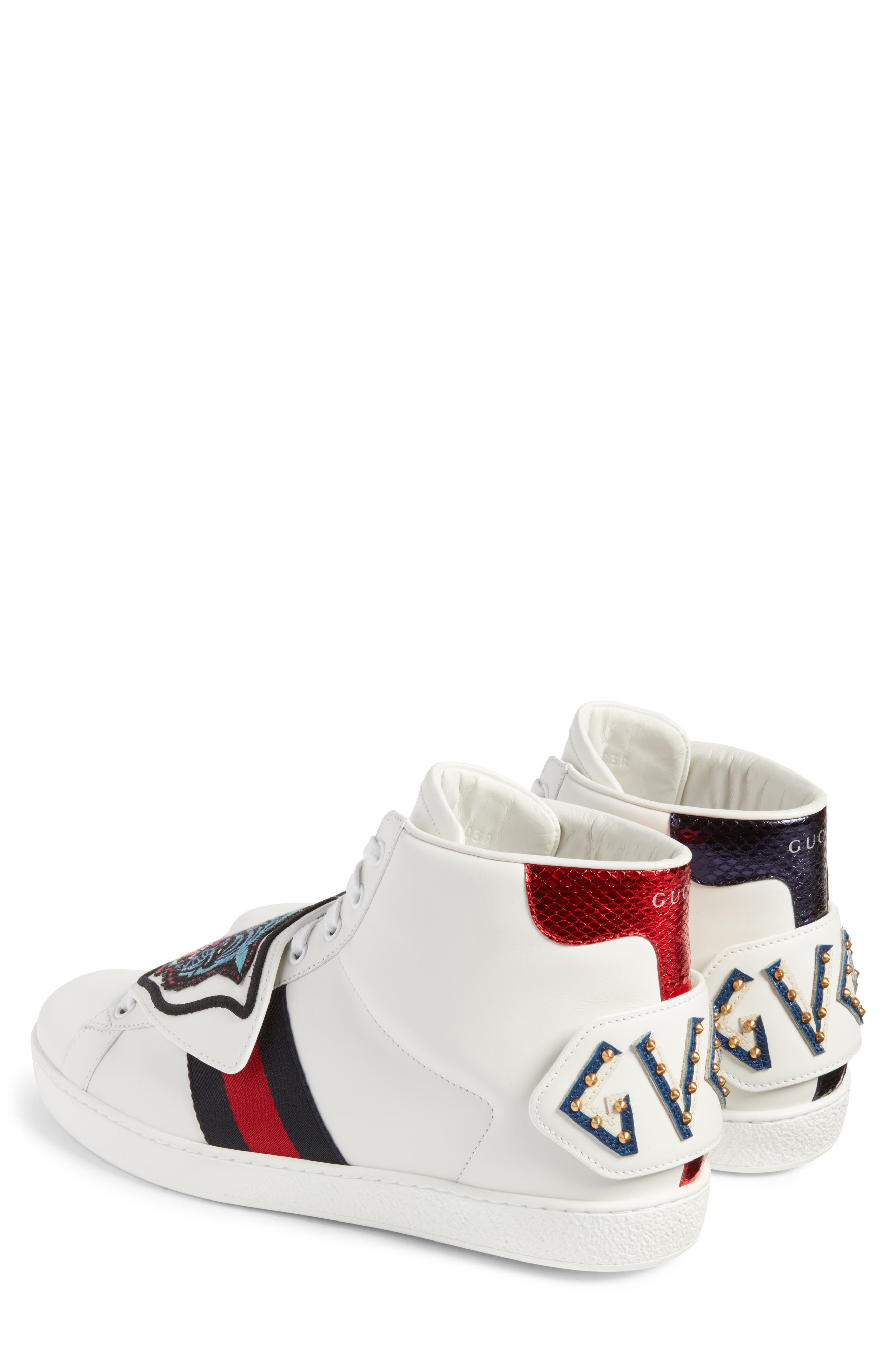 Gucci New Ace Jaguar Embroidered Patch High Top Sneaker, Alternate, color, 