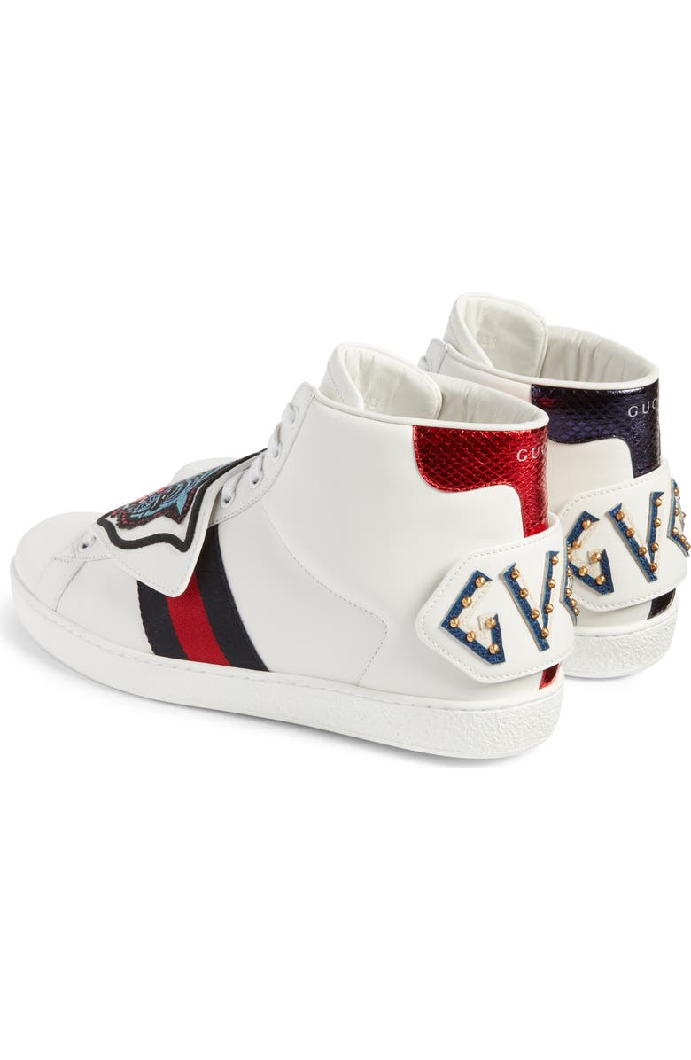 Gucci New Ace Jaguar Embroidered Patch High Top Sneaker, Alternate, color,