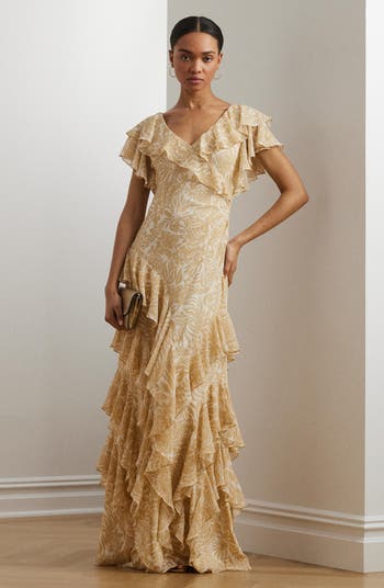 Floral Ruffle Georgette Gown