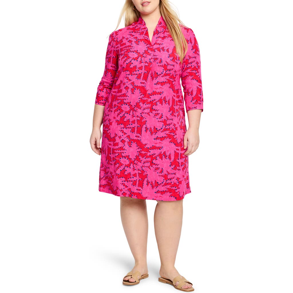 Nic + Zoe Nic+zoe Clashy Petals Ruffle Up Long Sleeve A-line Dress In Pink Multi