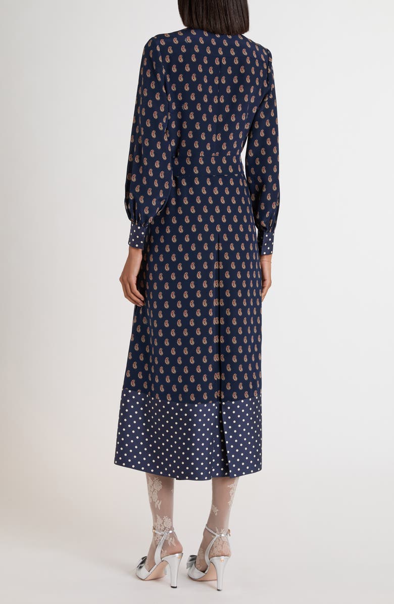 Valentino Garavani Paisley Print Long Sleeve Crêpe de Chine Shirtdress, Alternate, color, Indigo