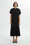 Gizia Sequin Upper Side-Zip Black Statement Midi Skirt