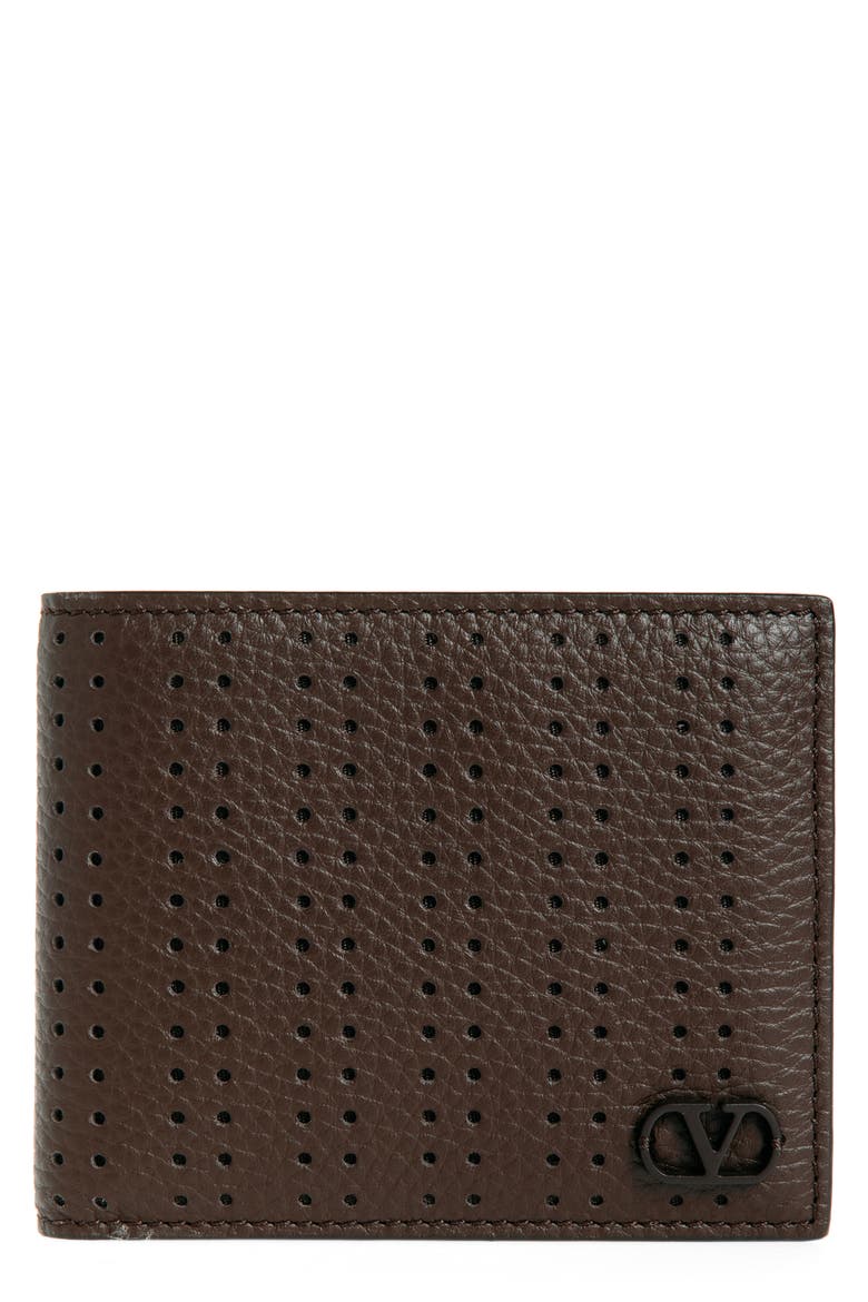 VLOGO Signature Bifold Perforated Leather Wallet, Main, color, DARK BROWN