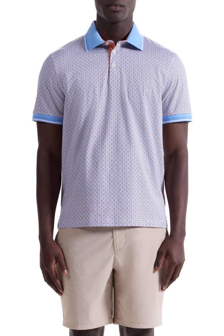 Vance OoohCotton® Geo Print Polo, Main, color, CORAL