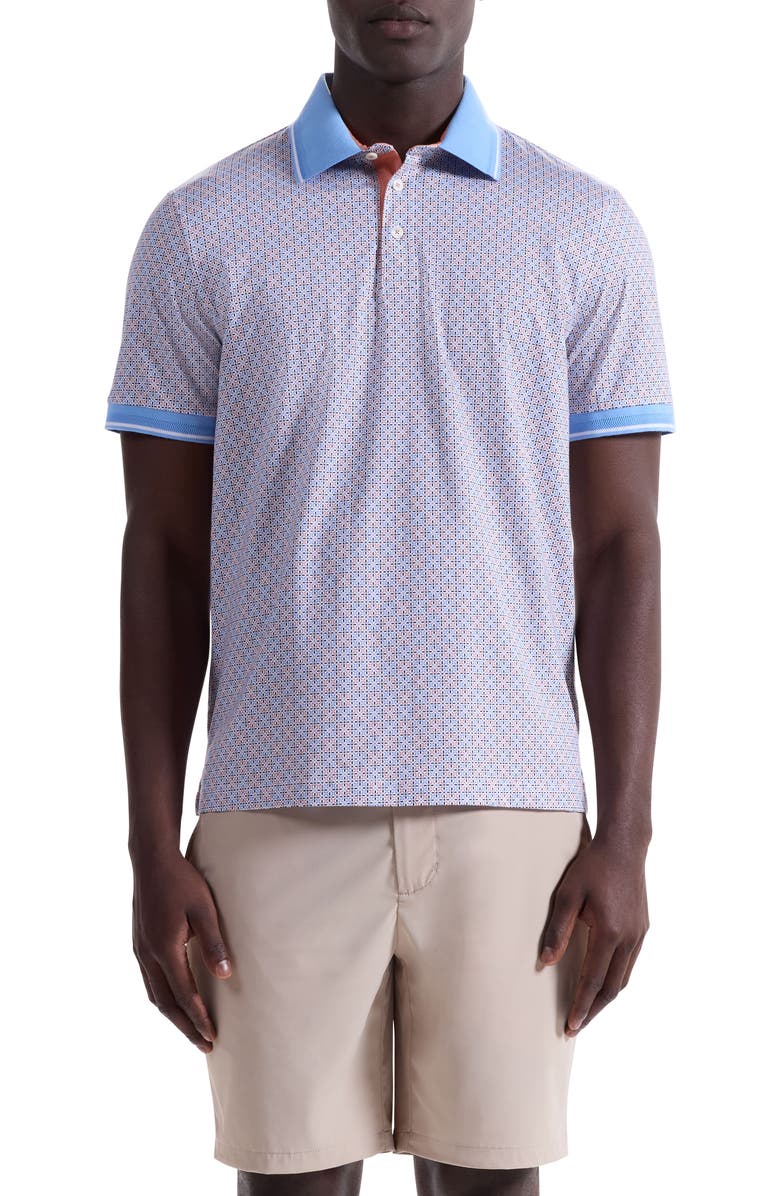 Bugatchi Vance OoohCotton<sup>®</sup> Geo Print Polo, Main, color, Coral