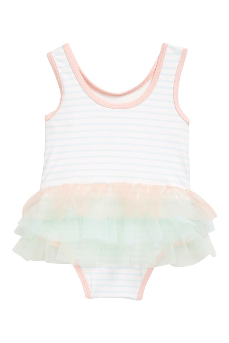 Gingham Tutu One-Piece Swimsuit, Alternate, color, BLUE SALTWATER STRIPE HEART
