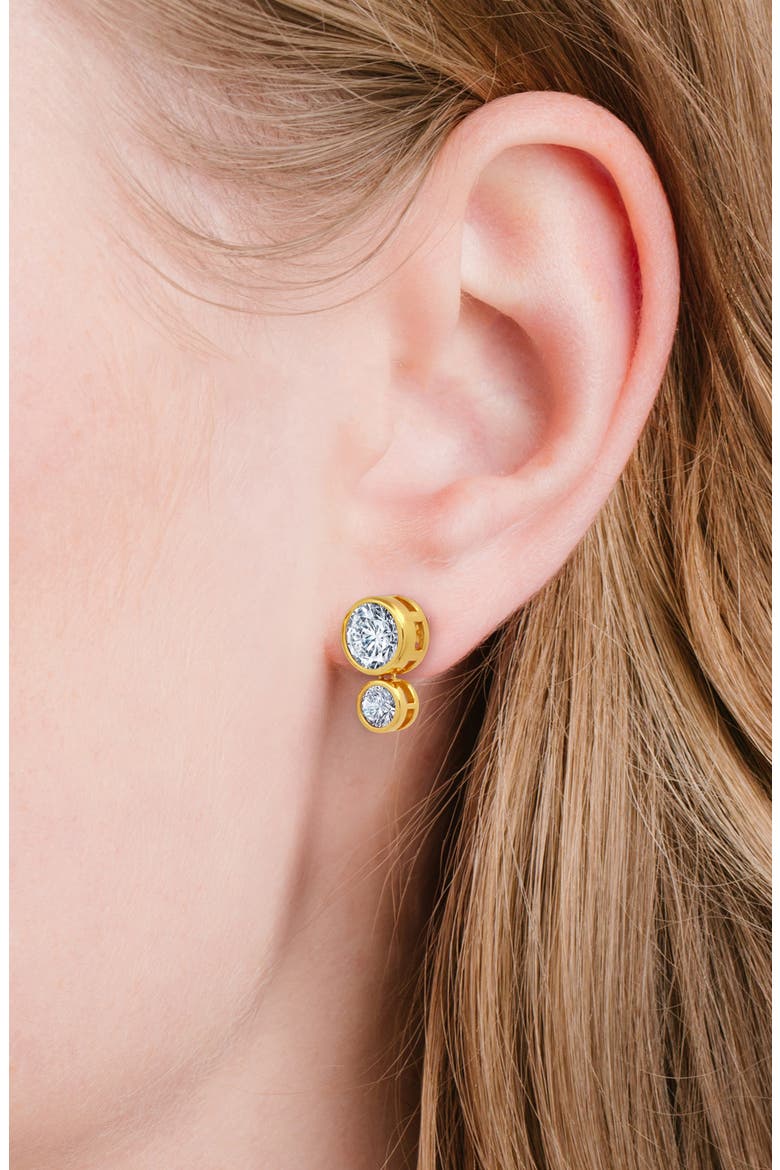 Brilliant-Cut Cubic Zirconia Double Stud Earrings, Alternate, color, GOLD