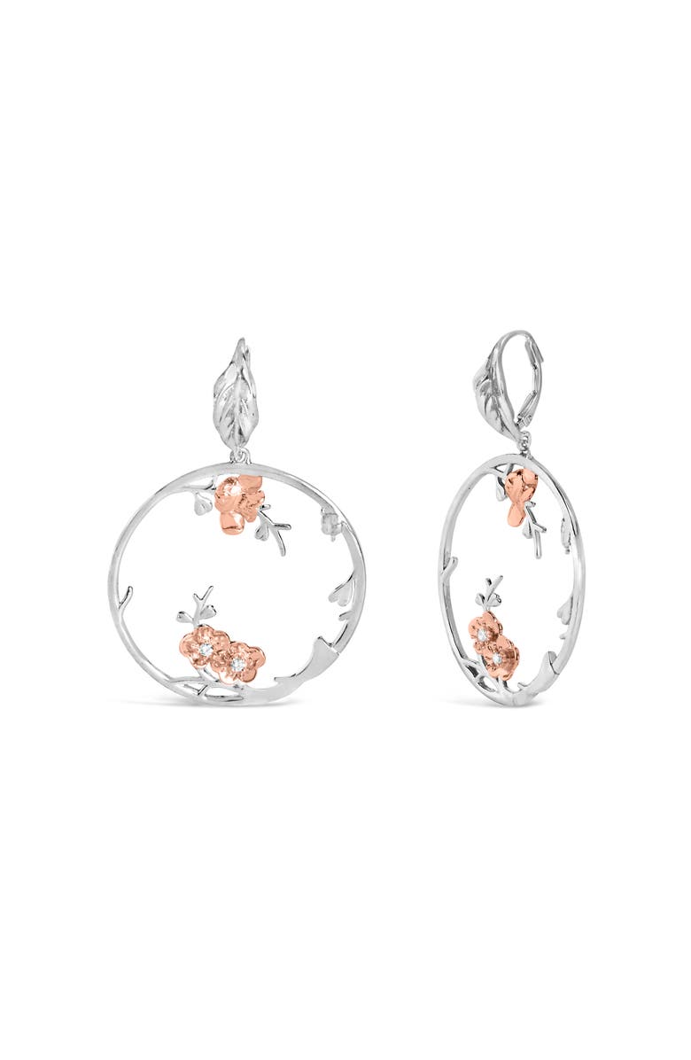 Haus of Brilliance Rose Gold Plated Silver 1/10 Ct Diamond Floral Hoop Earrings, Alternate, color, White