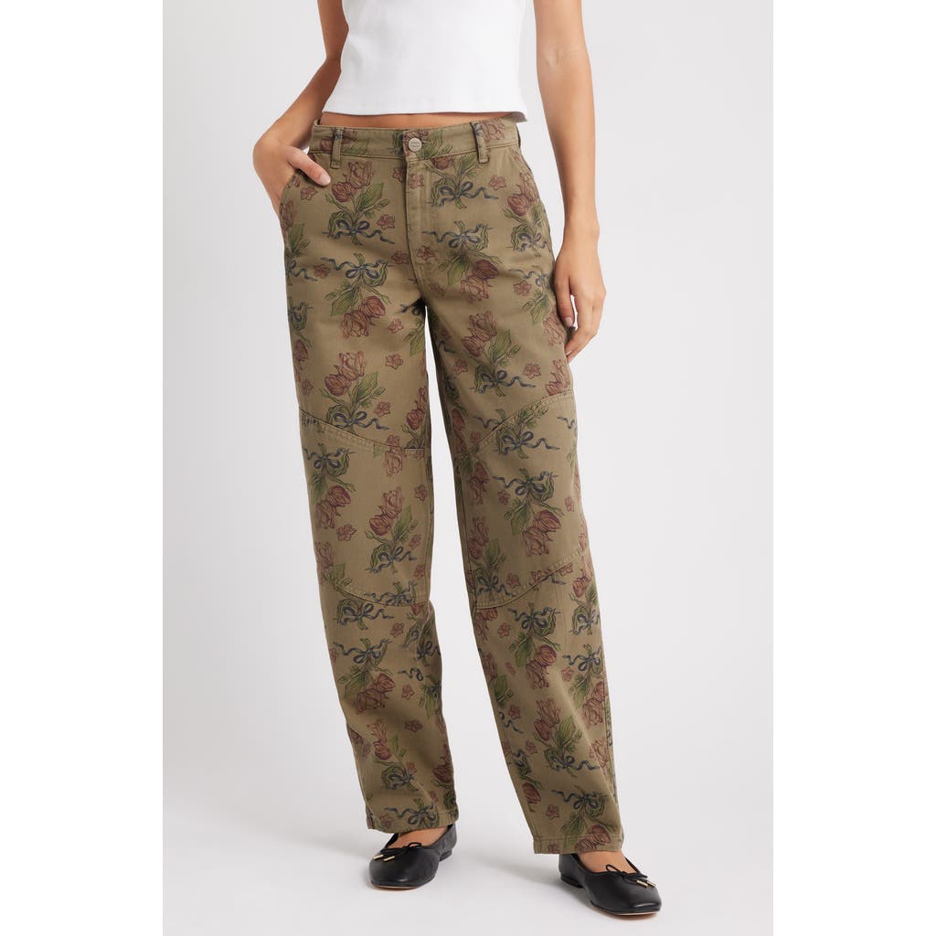 Damson Madder Drew Floral Print Relaxed Utility Jeans In Brown