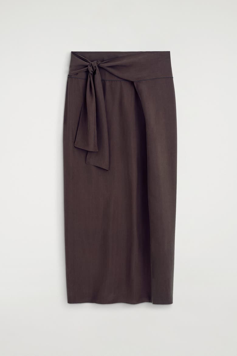 Draped Tie-waist Silk Maxi Skirt, Alternate, color, BROWN
