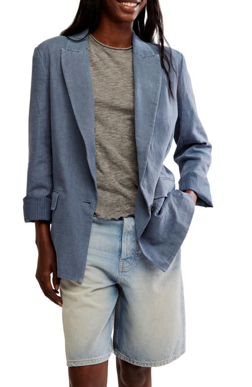 Shop Free People Prep School Linen Blend Blazer In Vintage Indigo