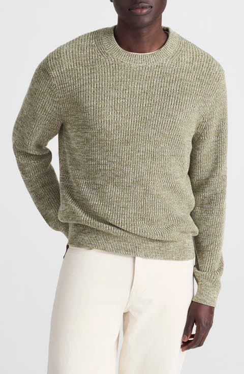Marled Cotton Shaker Stitch Crewneck Sweater