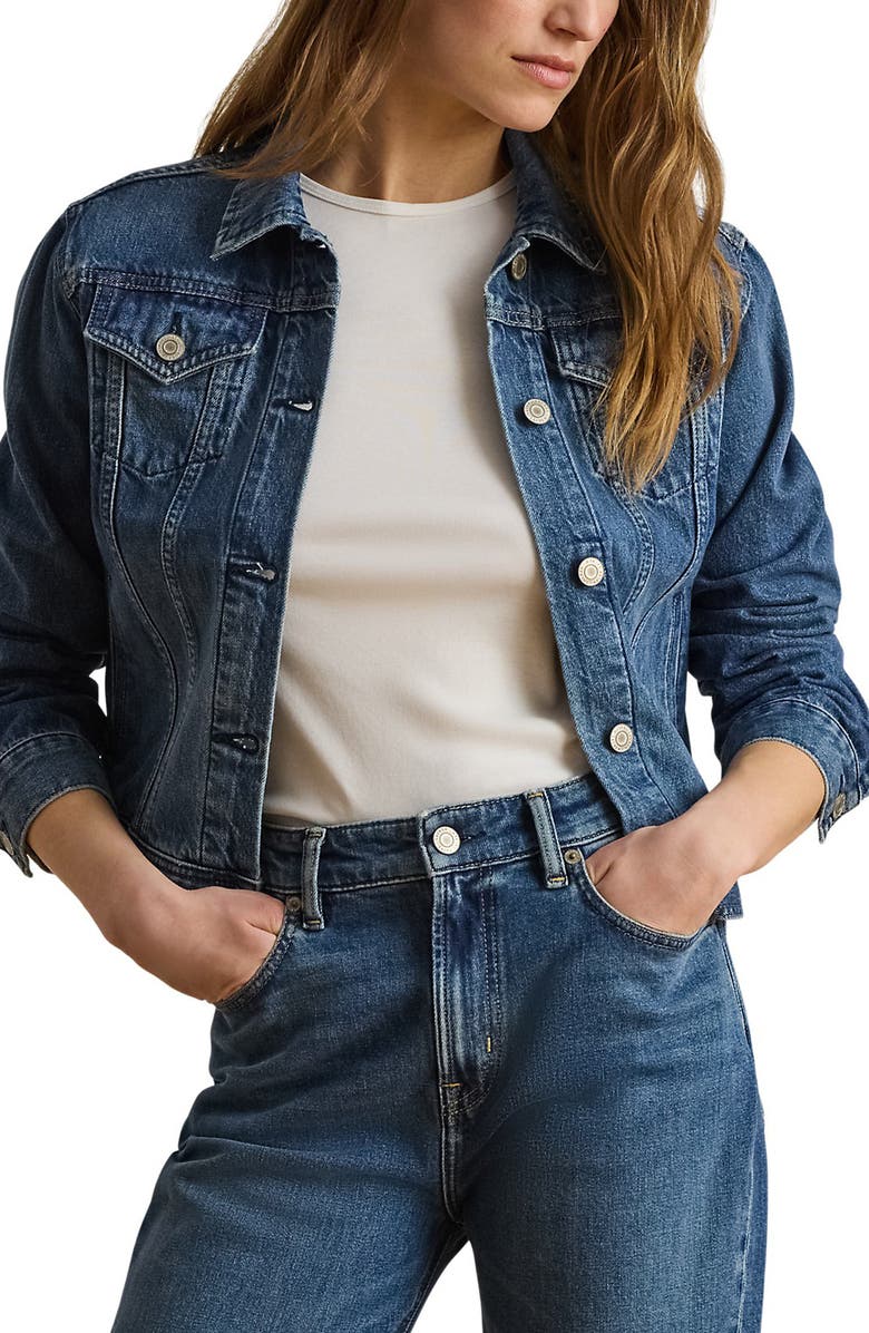 Lauren Ralph Lauren Denim Trucker Jacket, Main, color, Atlantic Blue Wash