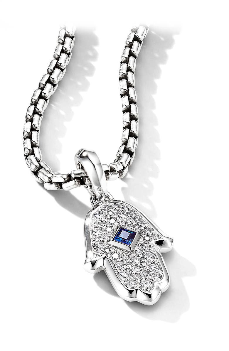 David Yurman Hamsa 18K Gold, Pavé Blue Sapphire & Diamond Amulet, Alternate, color, 