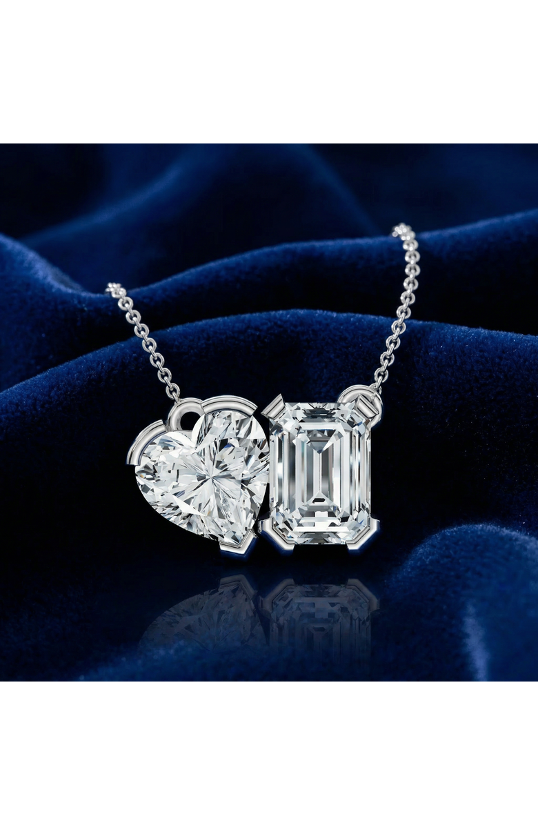 Bliss Diamond 2Ct Toi Et Moi Heart Emerald Diamond Pendant 14k Gold 18" Necklace Lab Grown, Alternate, color, Yellow Gold