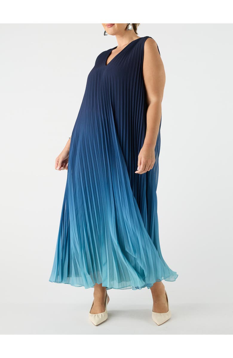 Live Unlimited Ombre Pleated V-Neck Dress, Alternate, color, Blue