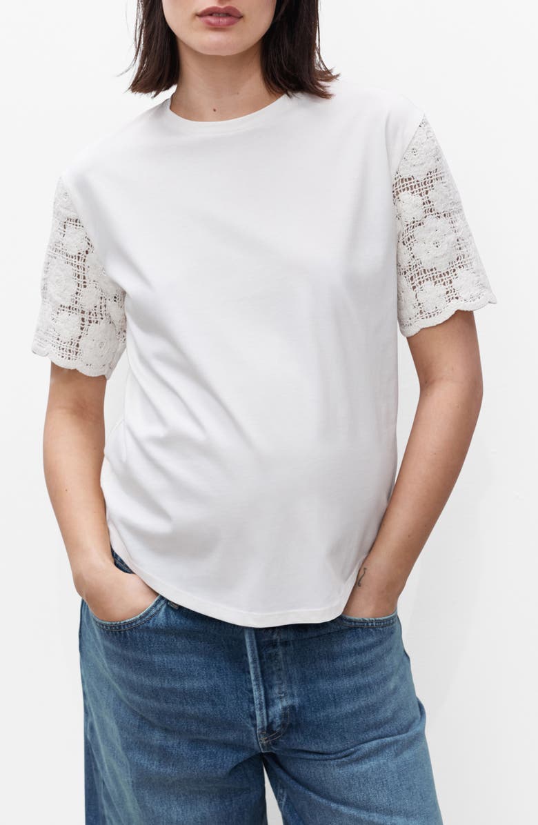 MANGO Open Stitch Trim Maternity T-Shirt, Main, color, White