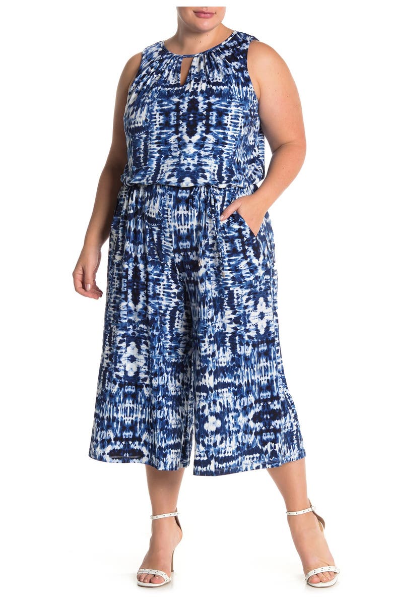 London Times Tie Dye Print Crop Wide Leg Jumpsuit, Alternate, color, 