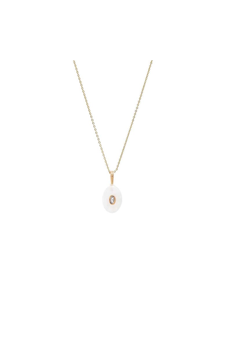 BY ADINA EDEN CZ Oval Bezeled Natural Stone Pendant Necklace, Main, color, Mother Of Pearl