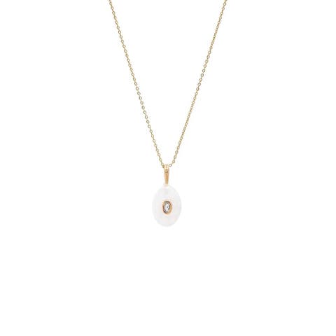CZ Oval Bezeled Natural Stone Pendant Necklace