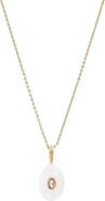 BY ADINA EDEN CZ Oval Bezeled Natural Stone Pendant Necklace