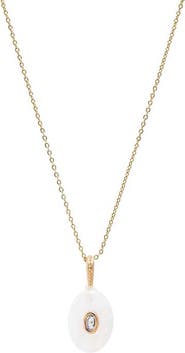 BY ADINA EDEN CZ Oval Bezeled Natural Stone Pendant Necklace