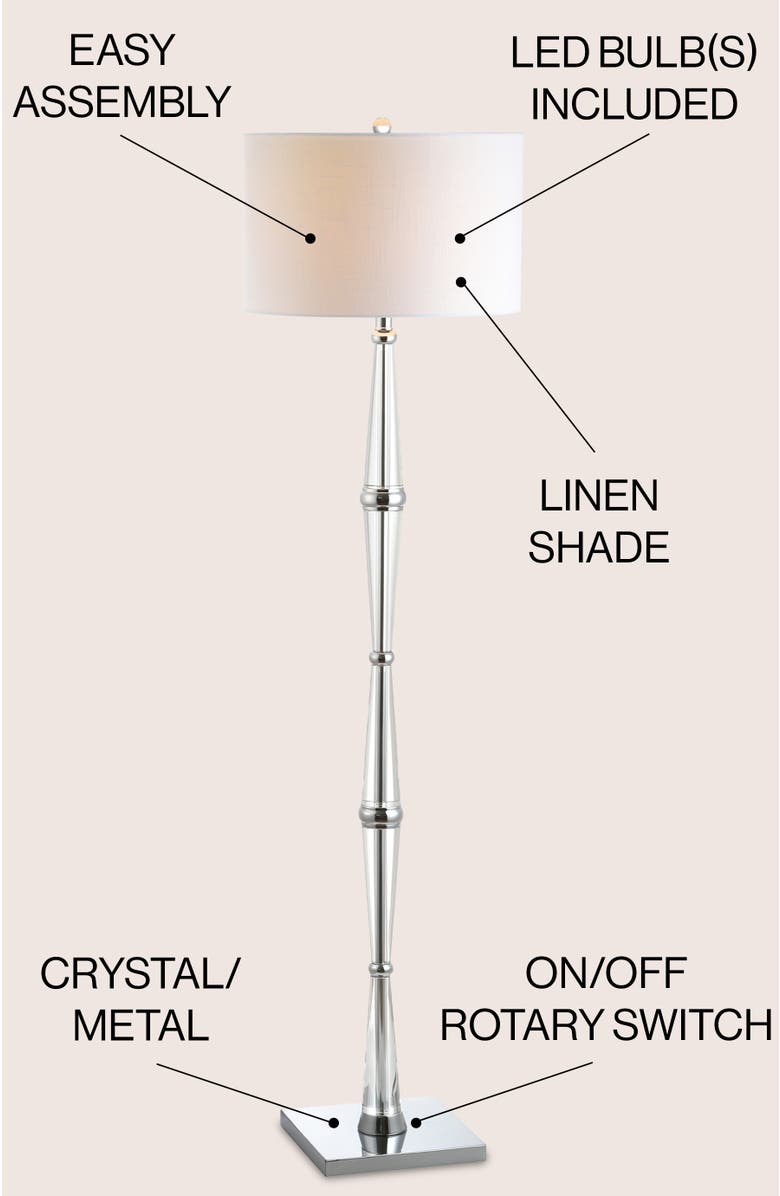 JONATHAN Y Francine 60" Crystal LED Floor Lamp, Chrome/Clear, Alternate, color, Clear/Chrome