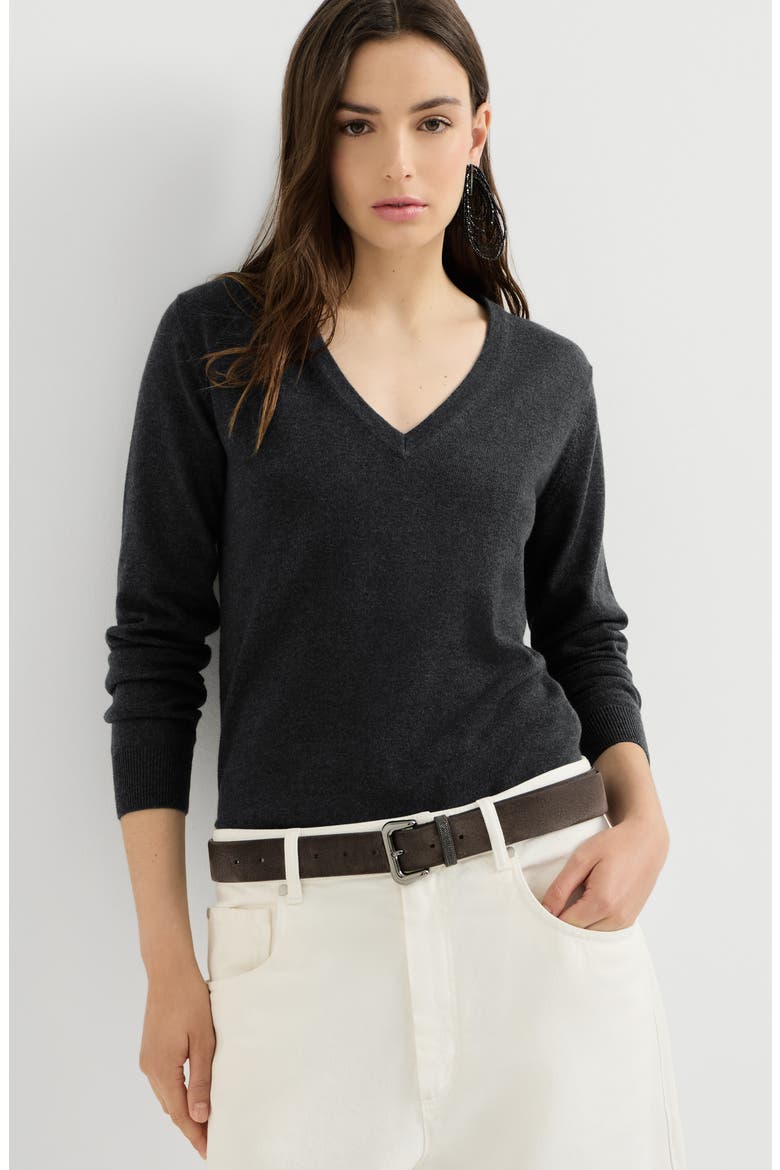 Cashmere sweater with monili, Alternate, color, Lignite
