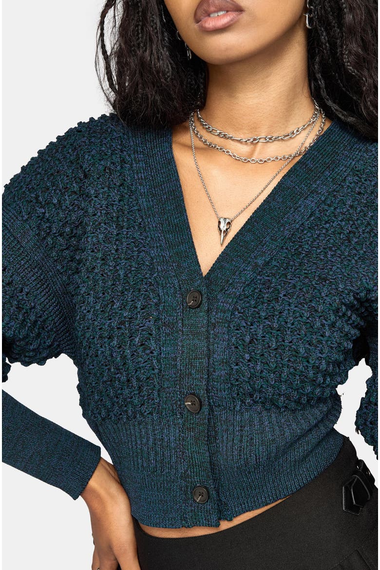 Valene Dragon Scales Knit Cardigan, Alternate, color, Navy