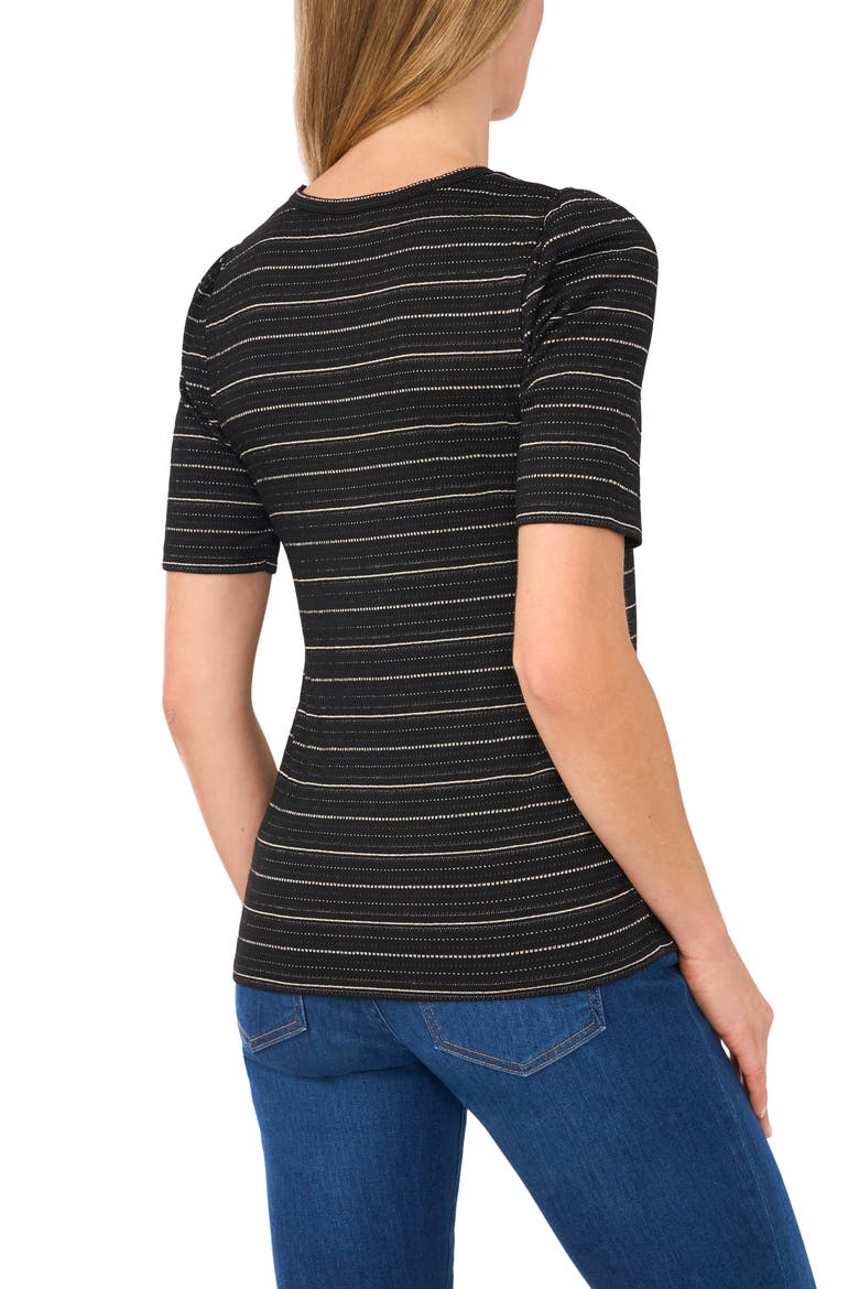 Metallic Gathered Shoulder Elbow Sleeve Top, Alternate, color, RICH BLACK